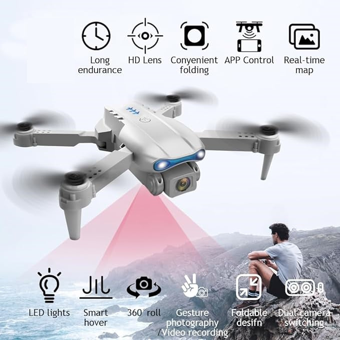 E99 PRO Drone with 4K HD Dual Camera with WIFI FPV, Automatic Obstacle Avoidance, ONE-CLICK Return, Smart Alert