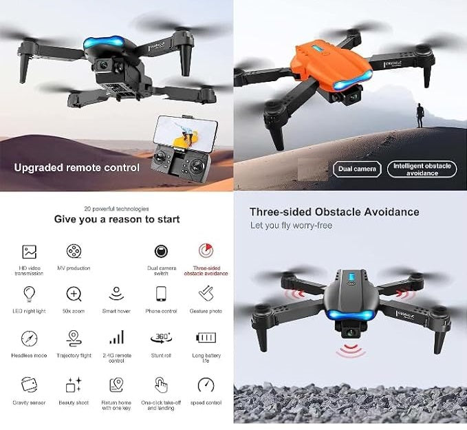 E99 PRO Drone with 4K HD Dual Camera with WIFI FPV, Automatic Obstacle Avoidance, ONE-CLICK Return, Smart Alert