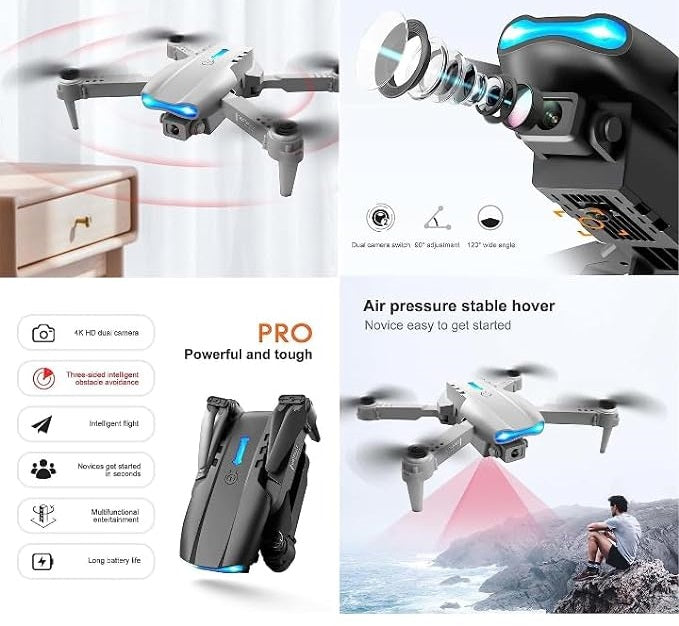 E99 PRO Drone with 4K HD Dual Camera with WIFI FPV, Automatic Obstacle Avoidance, ONE-CLICK Return, Smart Alert